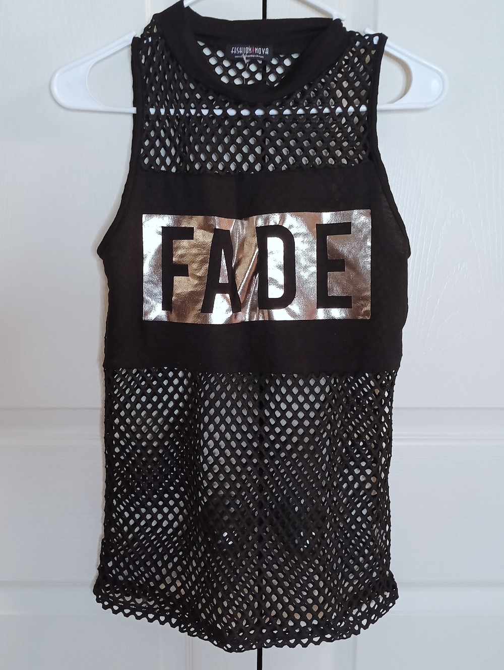 Fashion Nova Kids Black Mesh Tank Top with Gold FADE Graphic